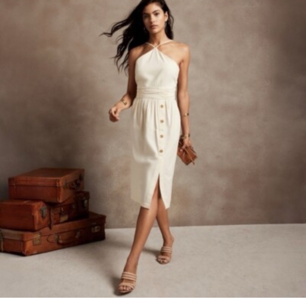 Banana Republic halter midi Cream Dress size 8 - Picture 7 of 8